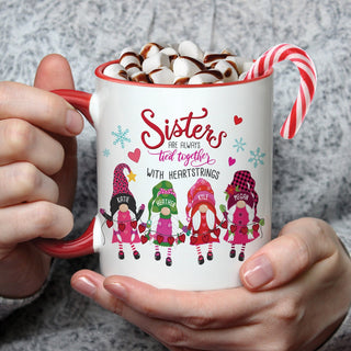 Gnome sisters mug with red handle