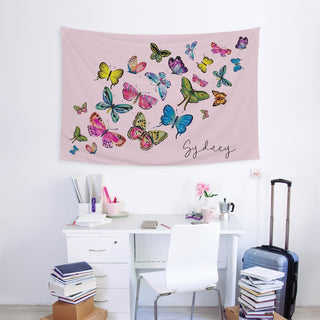 Colorful Butterflies with Script Name Personalized Large Wall Tapestry