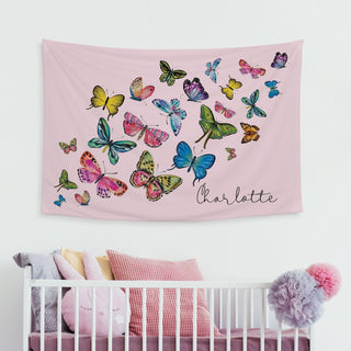 Colorful Butterflies with Script Name Personalized Large Wall Tapestry
