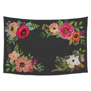 Floral on Charcoal Script Name Personalized Large Wall Tapestry