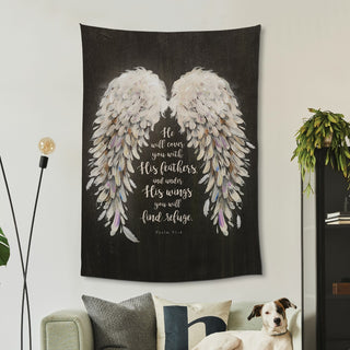 He Will Cover You with His Feathers Large Wall Tapestry
