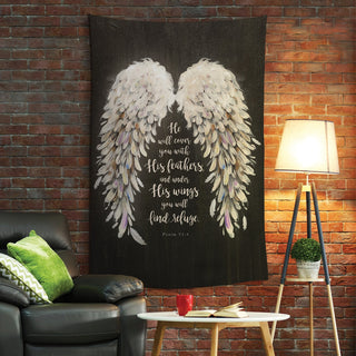 He Will Cover You with His Feathers Large Wall Tapestry 