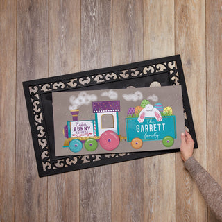 Easter Bunny Express Train Personalized Ð 12x27 Inch Entry Mat With Rubber Frame