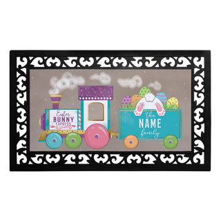 Easter Bunny Express Train Personalized Ð 12x27 Inch Entry Mat With Rubber Frame