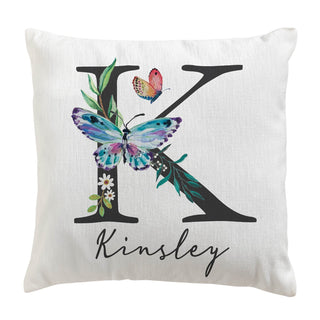 Butterfly Floral Large Initial Personalized 14x14 Throw Pillow
