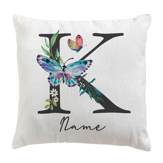 Butterfly Floral Large Initial Personalized 14x14 Throw Pillow