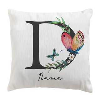 Butterfly Floral Large Initial Personalized 17x17 Throw Pillow