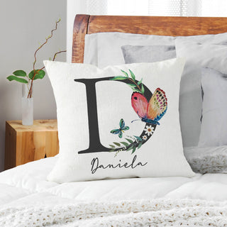 Butterfly floral 17x17 throw pillow with initial and name 
