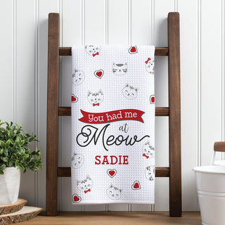 Meow tea towel with name 