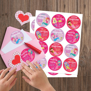Mermaid Themed Valentine Personalized Sticker - Set of 48