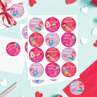 Mermaid Valentines Day stickers with name 