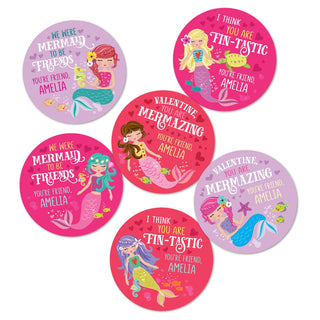 Mermaid Themed Valentine Personalized Sticker - Set of 48