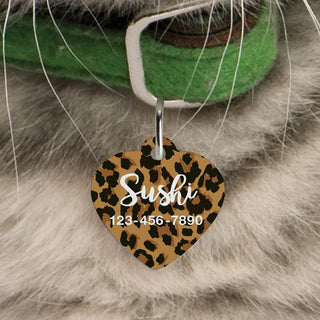 Leopard hearted pet tag with name 