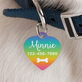 Rainbow heart shaped pet tag with name 