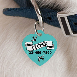 Tattoo style heart shaped pet tag with name 