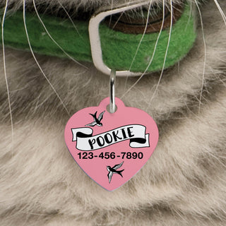 Pink heart shaped tattoo style pet tag with name 