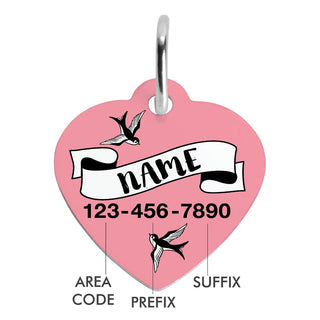 Tattoo Themed Pink Personalized Heart Shaped Pet Tag