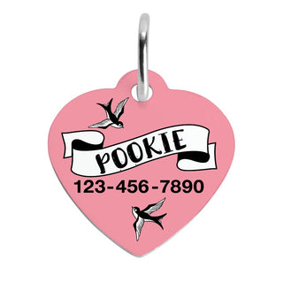 Tattoo Themed Pink Personalized Heart Shaped Pet Tag