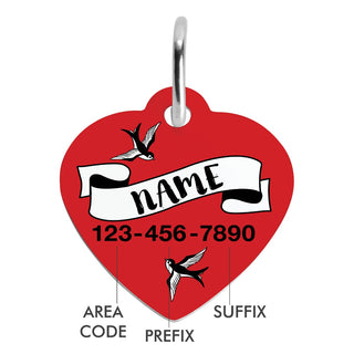 Tattoo Themed Red Personalized Heart Shaped Pet Tag
