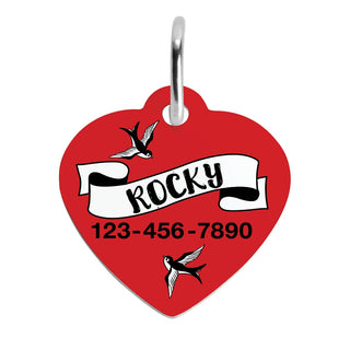 Tattoo Themed Red Personalized Heart Shaped Pet Tag