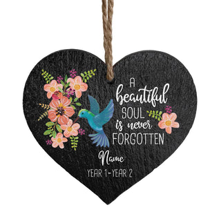A Beautiful Soul Is Never Forgotten Memorial Personalized 5" Slate Hanging Heart