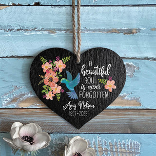 A Beautiful Soul Is Never Forgotten Memorial Personalized 5" Slate Hanging Heart