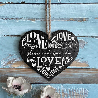 Love hanging slate heart with name 