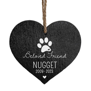 Beloved Friend Pet Memorial Personalized 5" Slate Hanging Heart