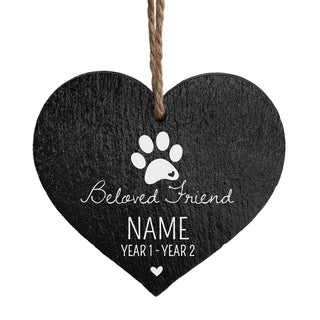 Beloved Friend Pet Memorial Personalized 5" Slate Hanging Heart