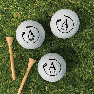 Bent club golf ball set with initial and name 