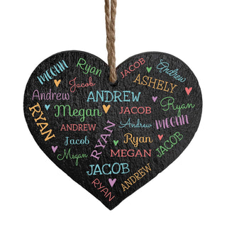 Colorful Family of Names Personalized 5" Slate Hanging Heart