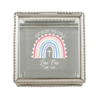 God Bless This Child Rainbow Cross Personalized Glass Keepsake Box