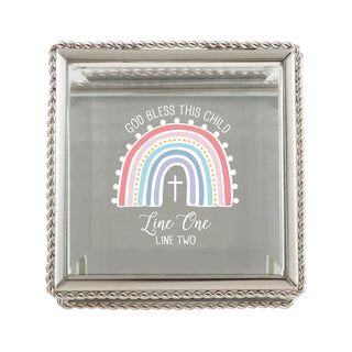 God Bless This Child Rainbow Cross Personalized Glass Keepsake Box