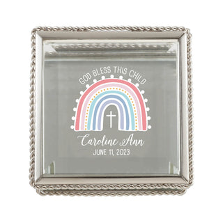 God Bless This Child Rainbow Cross Personalized Glass Keepsake Box