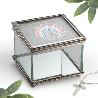 God Bless This Child Rainbow Cross Personalized Glass Keepsake Box