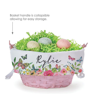 Floral Butterfly Personalized Pink Easter Basket with Liner