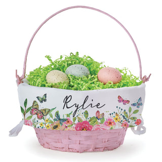 Floral Butterfly Personalized Pink Easter Basket with Liner