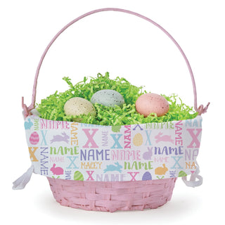 Bunny Name Pattern Personalized Pink Easter Basket with Liner