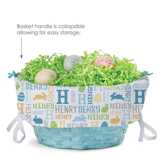 Bunny Name Pattern Personalized Blue Easter Basket with Liner