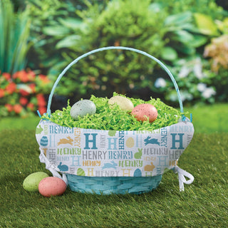 Bunny Name Pattern Personalized Blue Easter Basket with Liner