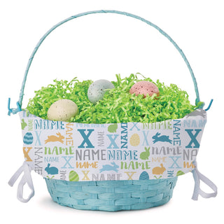 Bunny Name Pattern Personalized Blue Easter Basket with Liner