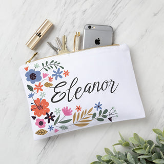Floral zipper pouch with name 