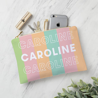 Striped Name Personalized Zipper Pouch