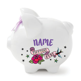 My Tattoo Fund Small White Resin Piggy Bank