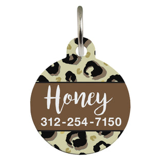 Leopard Print Personalized Circle Shaped Pet Tag