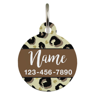 Leopard Print Personalized Circle Shaped Pet Tag