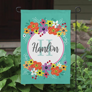 Floral Teal Personalized Garden Flag
