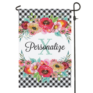 Gingham and Floral Personalized Garden Flag