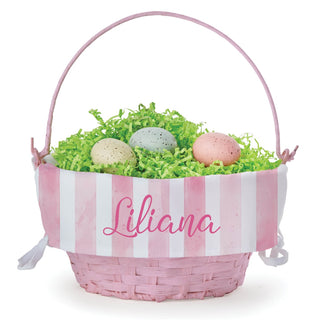 Striped Pink Personalized Easter Basket with Liner