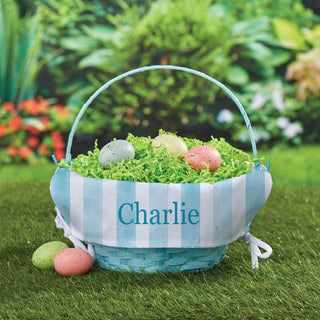 Striped Blue Personalized Easter Basket with Liner